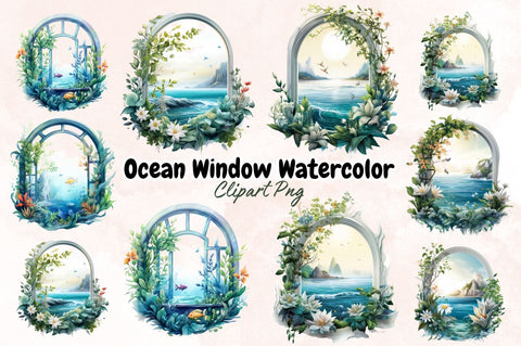 Ocean Window Watercolor Clipart Bundle Sublimation Designangry 