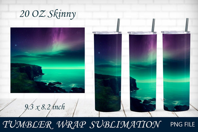 Ocean with northern lights tumbler wrap, Adventure tumbler wrap Sublimation AnastasiyaArtDesign 