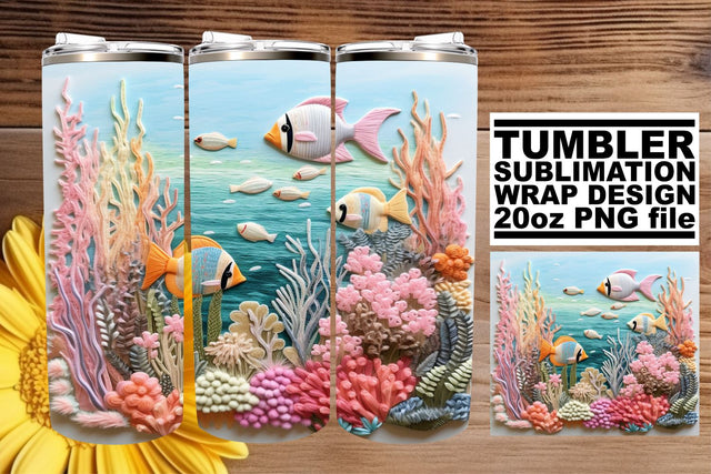 Ocean Wonderland 3D Embroidered Tumbler Design Sublimation afrosvg 