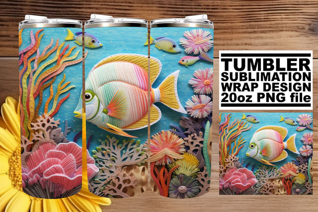 Oceanic 3D Embroidered Fish Tumbler Wrap Sublimation afrosvg 