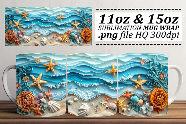 Oceanic Bliss Mug Wrap Sublimation 11oz 15oz Sublimation afrosvg 