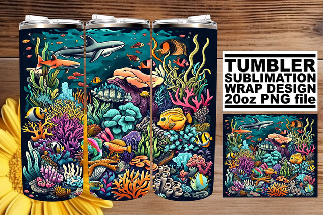 Oceanic Dreams Tumbler Design, Summer Sublimation Wrap, 20oz, Coastal Watercolor Art, Vibrant Fish Sublimation afrosvg 