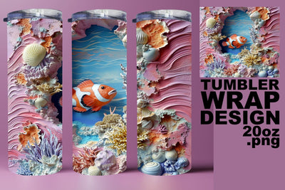 Oceanic Fish 3D Tumbler Wrap - Sublimation 20oz Sublimation afrosvg 
