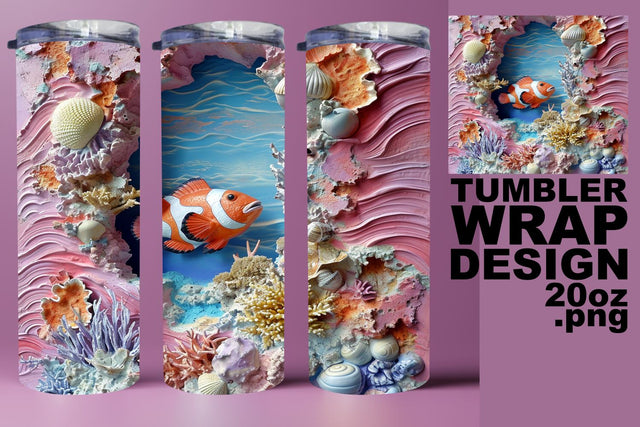 Oceanic Fish 3D Tumbler Wrap - Sublimation 20oz Sublimation afrosvg 