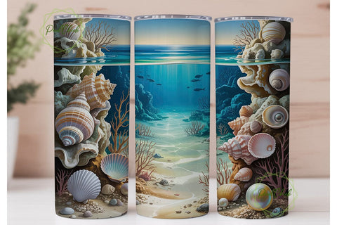 Oceanic Seashells 20oz Tumbler Wrap Sublimation PixelChick 
