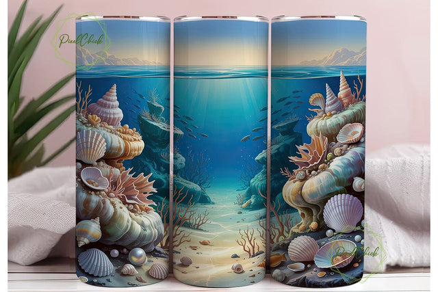 Oceanic Seashells 20oz Tumbler Wrap Sublimation PixelChick 