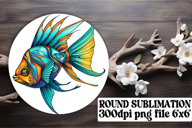 Oceanic Watercolor Circle Designs - Sublimation Fish Keychain Car Coasters Sublimation afrosvg 