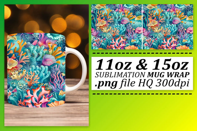 Oceanic Watercolor Mug Design, Coastal Marine Life Sublimation Pattern Sublimation afrosvg 