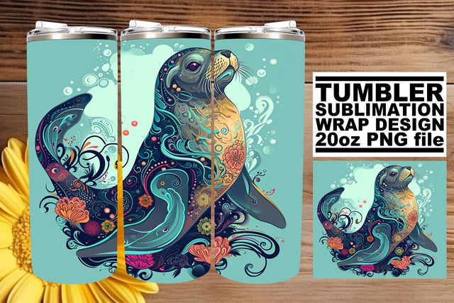 Oceanic Wonder Tumbler Design, Summer Sublimation Wrap, 20oz, Coastal Fish Art, Watercolor Sea Creatures Sublimation afrosvg 