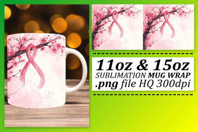 October Awareness Mug Wrap – Pink Ribbon Sublimation for 11oz & 15oz Sublimation afrosvg 