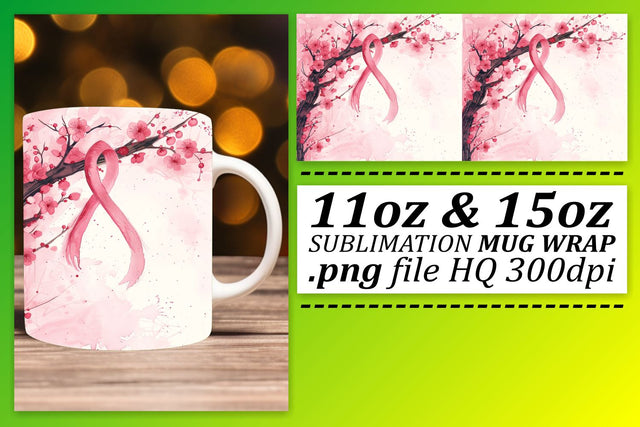 October Awareness Mug Wrap – Pink Ribbon Sublimation for 11oz & 15oz Sublimation afrosvg 