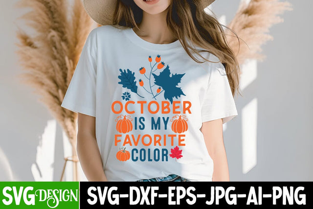 October is my Favorite Color SVG Design, October is my Favorite Color Sublimation PNG,Thanksgiving SVG Quotes , Thanksgiving SVG Design , Fall SVG Design, Autumn SVG Cut File Sublimation BlackCatsMedia 