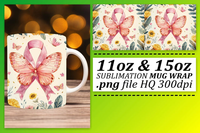 October Pink Ribbon Design – Sublimation Wrap 11oz & 15oz Mug Sublimation afrosvg 