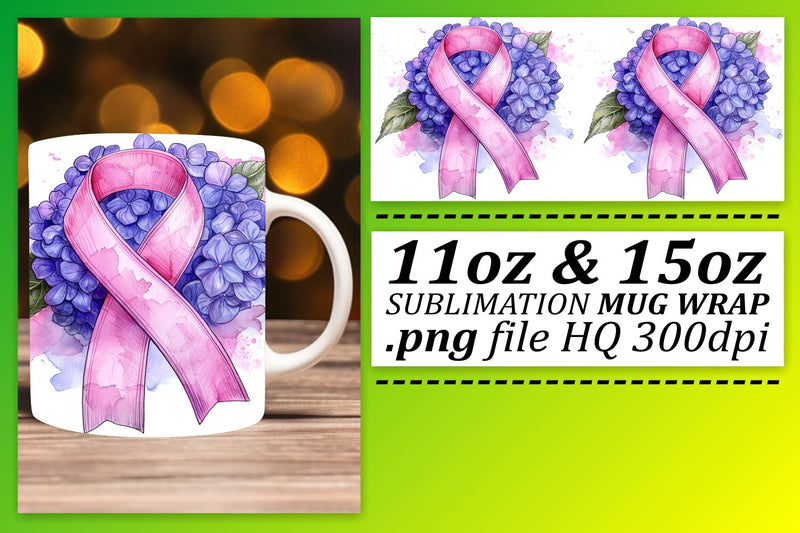 October Pink Ribbon Mug Wrap – Sublimation Design for 11oz & 15oz Sublimation afrosvg 