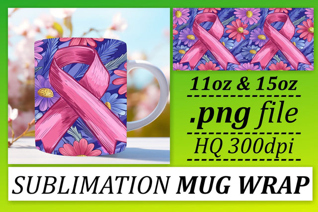 October Pink Ribbon Mug Wrap – Sublimation for 11oz & 15oz Sublimation afrosvg 