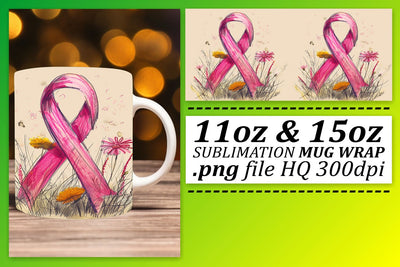 October Pink Ribbon Sublimation – 11oz & 15oz Mug Wrap Sublimation afrosvg 