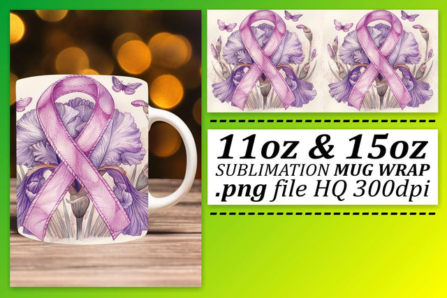 October Pink Ribbon Sublimation Wrap – 11oz & 15oz Mug Design Sublimation afrosvg 