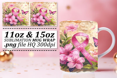 October Pink Ribbon Wrap – 11oz & 15oz Mug Sublimation Art Sublimation afrosvg 