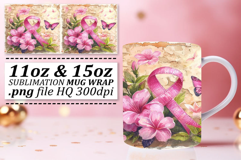 October Pink Ribbon Wrap – 11oz & 15oz Mug Sublimation Art Sublimation afrosvg 