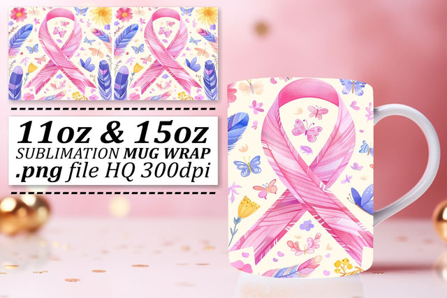 October Pink Ribbon Wrap – Sublimation for 11oz & 15oz Mugs Sublimation afrosvg 