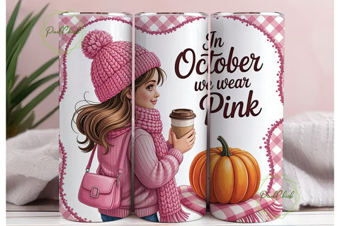 October We Wear Pink Tumbler Wrap Sublimation PixelChick 