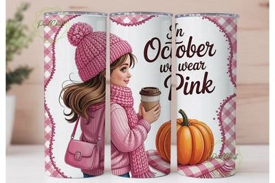 October We Wear Pink Tumbler Wrap Sublimation PixelChick 