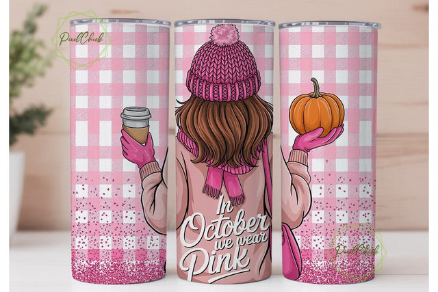 October We Wear Pink Tumbler Wrap Sublimation PixelChick 