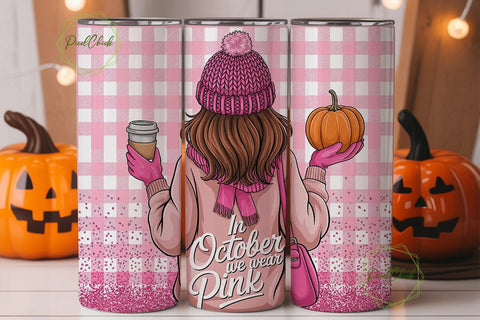 October We Wear Pink Tumbler Wrap Sublimation PixelChick 