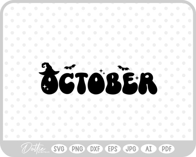 October Word Text Halloween Spooky SVG DottieDigitals 