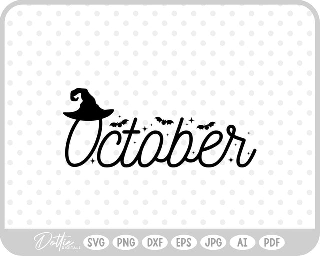 October Word Text Halloween Spooky SVG DottieDigitals 