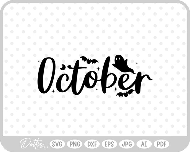 October Word Text Halloween Spooky SVG DottieDigitals 