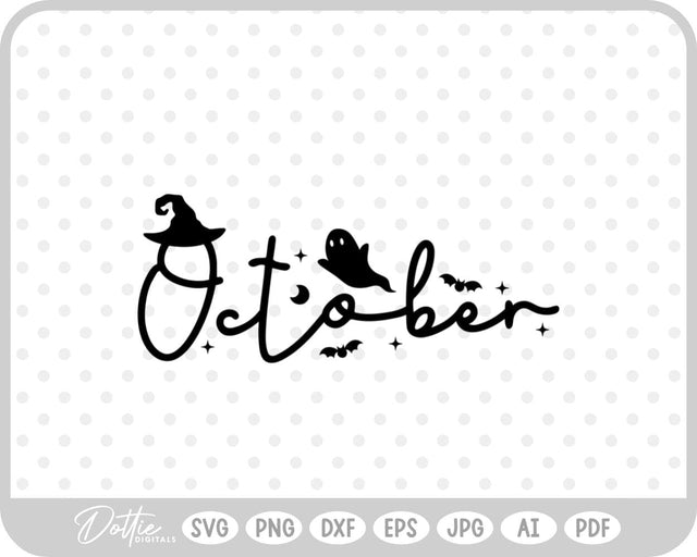 October Word Text Halloween Spooky SVG DottieDigitals 