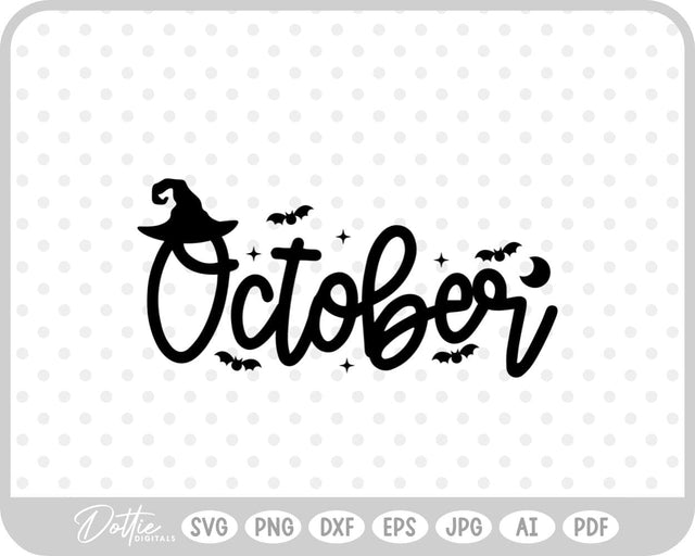 October Word Text Halloween Spooky SVG DottieDigitals 