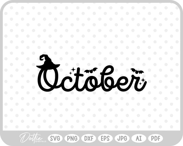 October Word Text Halloween Spooky SVG DottieDigitals 