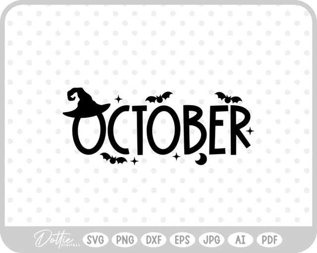 October Word Text Halloween Spooky SVG DottieDigitals 