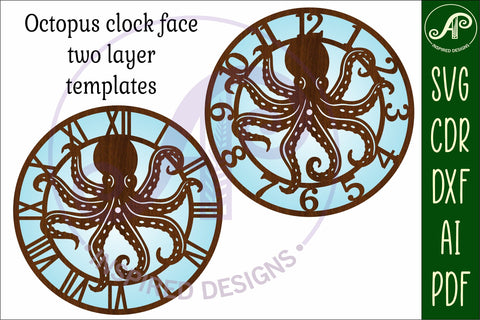 Octopus clock wall clock laser cut files, SVG SVG APInspireddesigns 