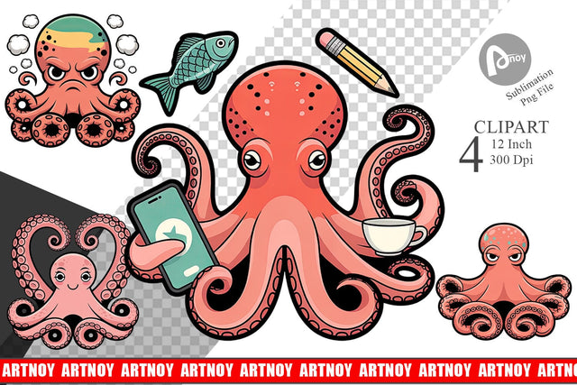 Octopus Mood Clipart Sublimation artnoy 