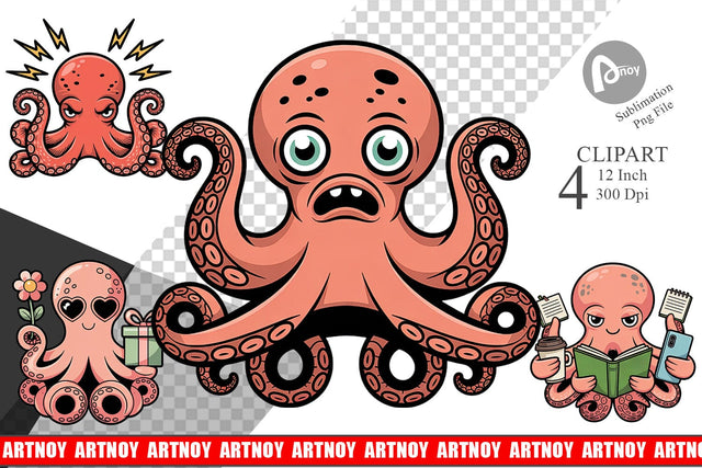 Octopus Mood Clipart Sublimation artnoy 