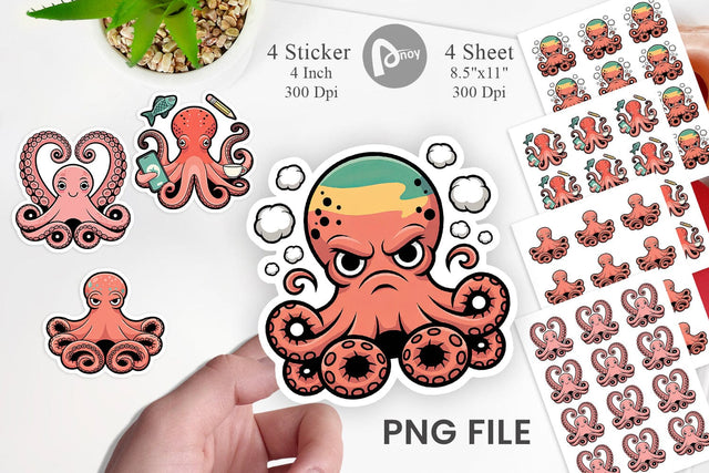 Octopus Mood Sticker Sublimation artnoy 