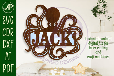 Octopus name sign svg laser cut file SVG APInspireddesigns 