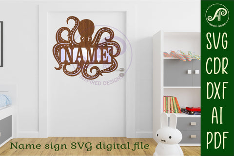 Octopus name sign svg laser cut file SVG APInspireddesigns 