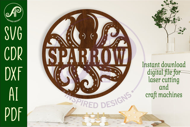 Octopus name sign svg laser SVG APInspireddesigns 