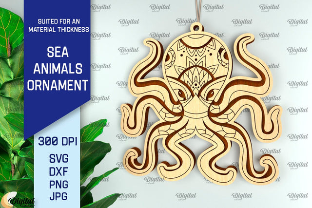 Octopus Ornament Laser Cut. Wooden Sea Animals SVG SVG Evgenyia Guschina 