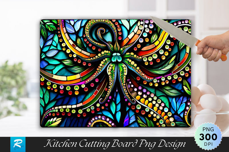 Octopus Stained Glass Cutting Board Sublimation Regulrcrative 