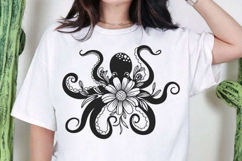 Octopus Svg, Daisy Svg, Flower SVG, Floral octopus SVG, Flowers SVG, Sea reatures Svg, Animal Nautical print, Deep Sea SVG DesignDestine 