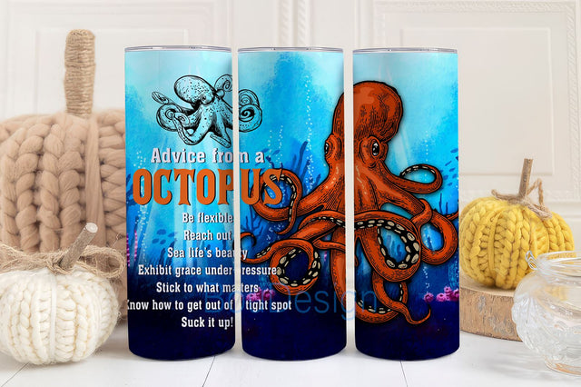 Octopus Tumbler 20oz Skinny Design, 20oz Skinny Ocean Tumbler Design Sublimation BouDesign 