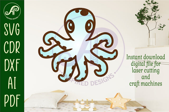 Octopus two layer cut out laser cut wall art SVG APInspireddesigns 
