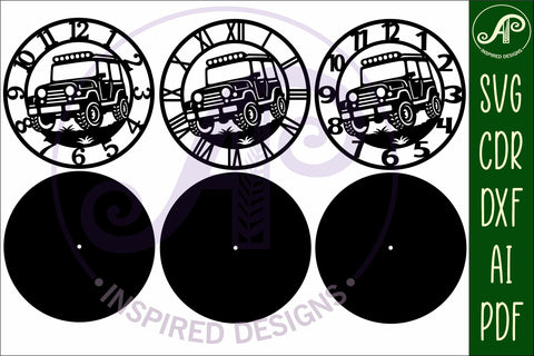 Off road vehicle wall clock laser cut files, SVG file SVG APInspireddesigns 
