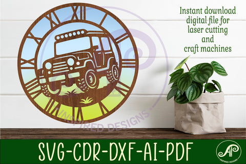 Off road vehicle wall clock laser cut files, SVG file SVG APInspireddesigns 