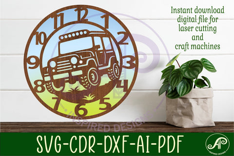 Off road vehicle wall clock laser cut files, SVG file SVG APInspireddesigns 